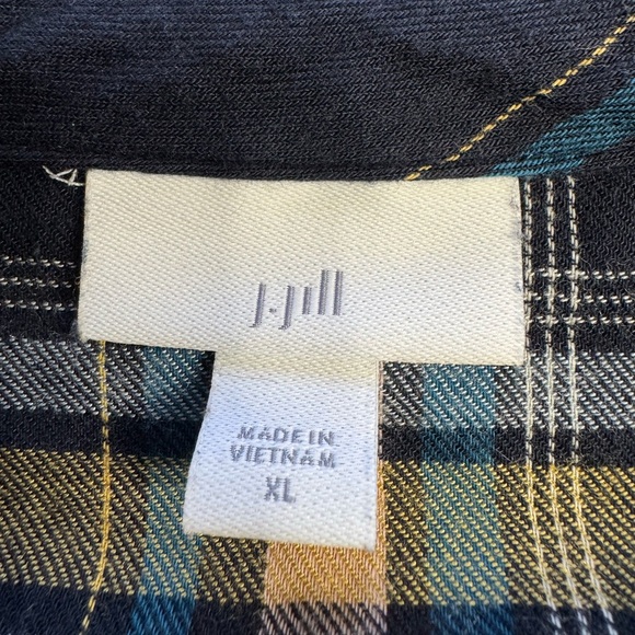 J. Jill Women’s Sz XL Blue Plaid Hook Loop Button Up Shirt Blouse Cotton Blend - Picture 3 of 6